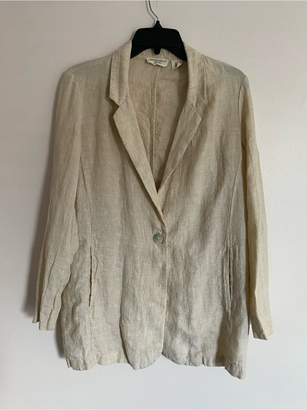 Christian Siriano Cream Single-Button Linen Blazer